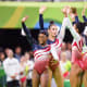Biles pictured with teammates the Rio 2016 Olympics.